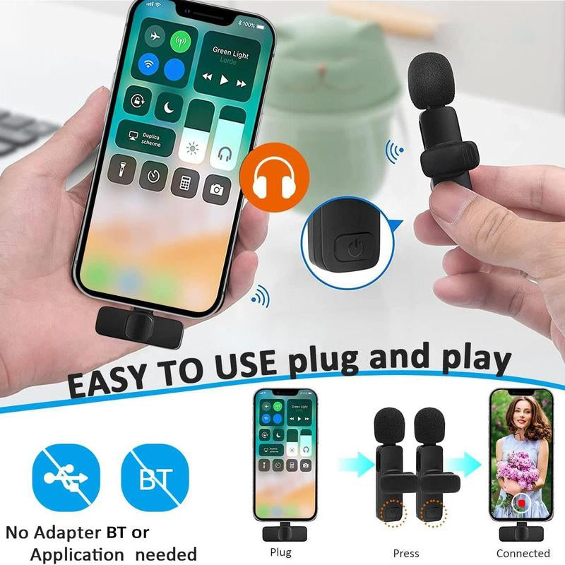 Premium Wireless Lavalier Microphone - Compact Clip-On Design with Noise Reduction for iPhone 15, iPad & Android Video Recording