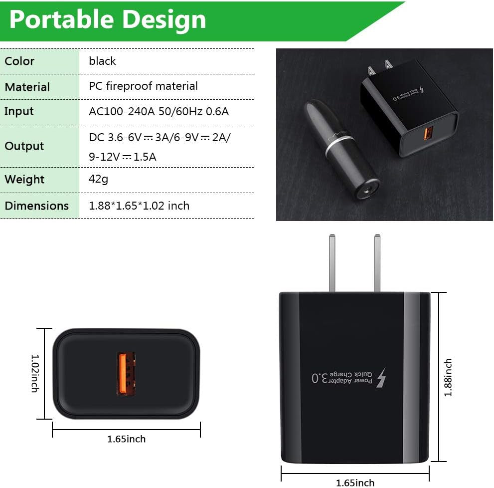 Samsung 18W USB Charger - 3A Quick Charge 3.0 Wall Charger - Fast Charging Block for Galaxy S24, S23, S22, S21, S20, S10, S9, S8, Z Flip 6, 5, 4, 3, A16, A55, A15, A54, A14, A53, A03S, A12, A13