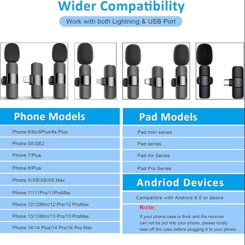 Premium Wireless Lavalier Microphone - Compact Clip-On Design with Noise Reduction for iPhone 15, iPad & Android Video Recording