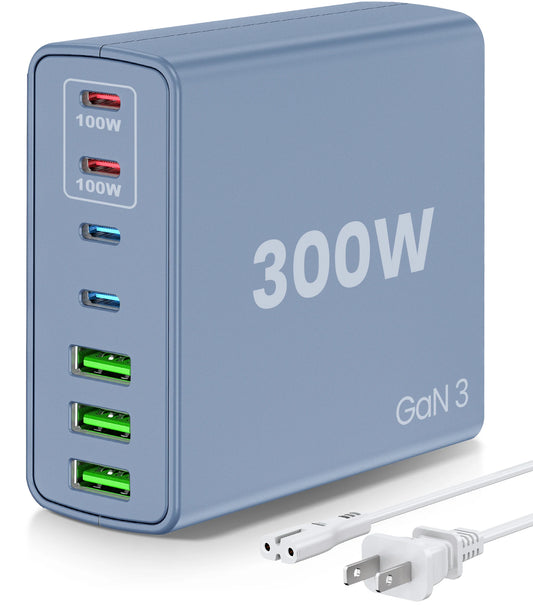 USB C Fast Charger 300 Watt: 7 Port USB Charging Station Hub Brick - Dual PPS PD 100 Watt Laptop Wall Charger Power Adapter