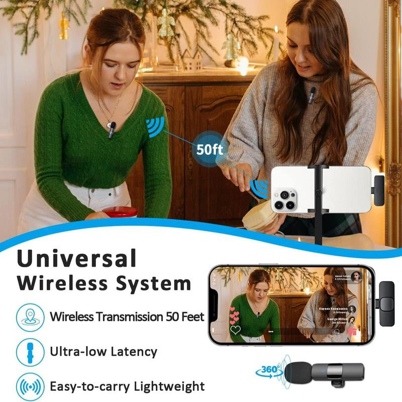 Premium Wireless Lavalier Microphone - Compact Clip-On Design with Noise Reduction for iPhone 15, iPad & Android Video Recording