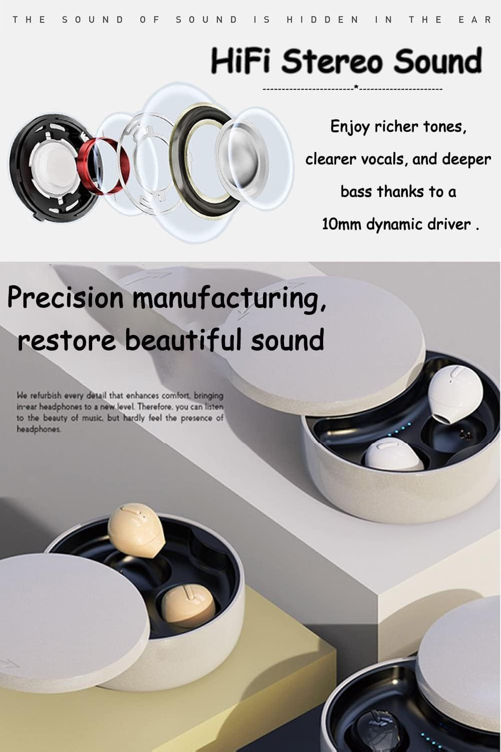 Invisible Earbuds Small Mini Wireless Bluetooth Earpiece Phone Discreet Earbud for Music, Home, Work