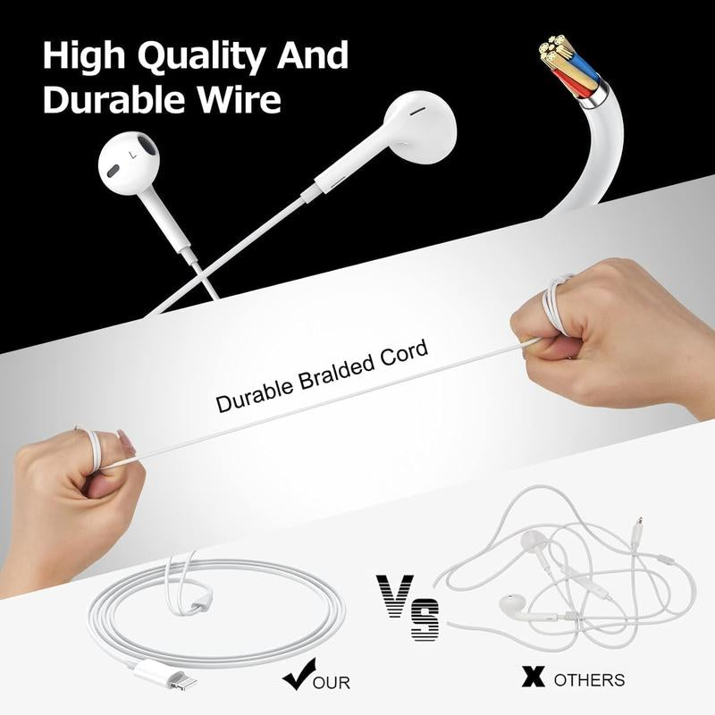 Earbuds 2Pack Iphone Wired Earphones (Built-In Microphone & Volume Control) Noise Canceling Isolating Headphones for Iphone 14/13/12/11/SE/X/XR/XS/8/7