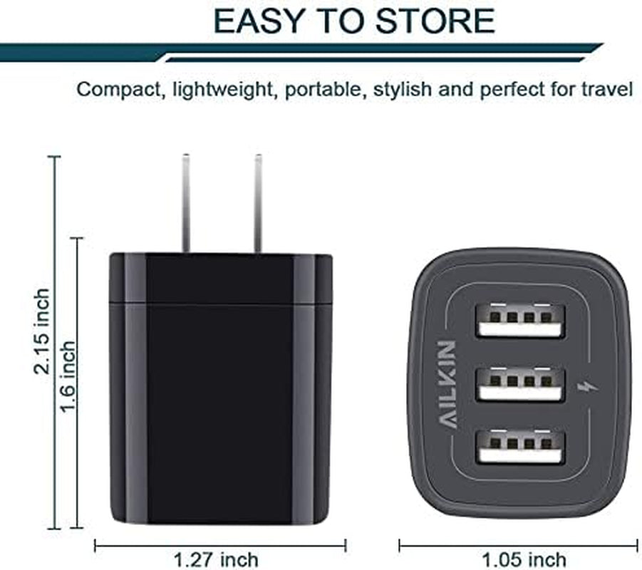 3 USB Wall Charger, Triple Charging Adapter, Fast Charging Block Home Charger Station Block Cube Plug for Iphone, Samsung Galaxy, LG, Motorola, Google Pixel, Oneplus, Base Box Cagardor Para