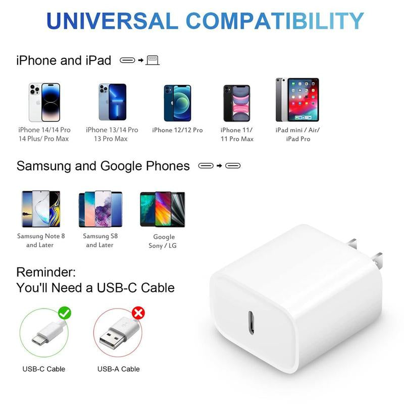 Summer Fast Charging Adapter Kit, PD 20W Type-C Fast Charging Charger & 1M Type-C Data Cable Compatible with Iphone Ipad, Portable Charger, Car Charger, Smartphone Chargers Accessories, Phone Charger