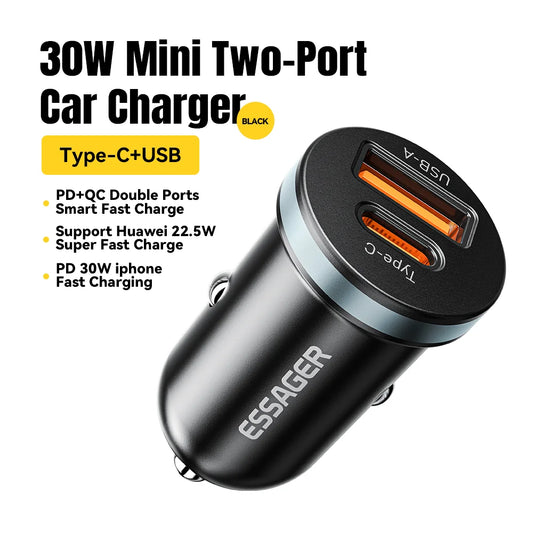 30W USB Type C Car Charger Fast Charge PD QC 3.0 FCP AFC for Iphone 14 13 12 Xiaomi Huawei Samsung Mobile Phones Adapter