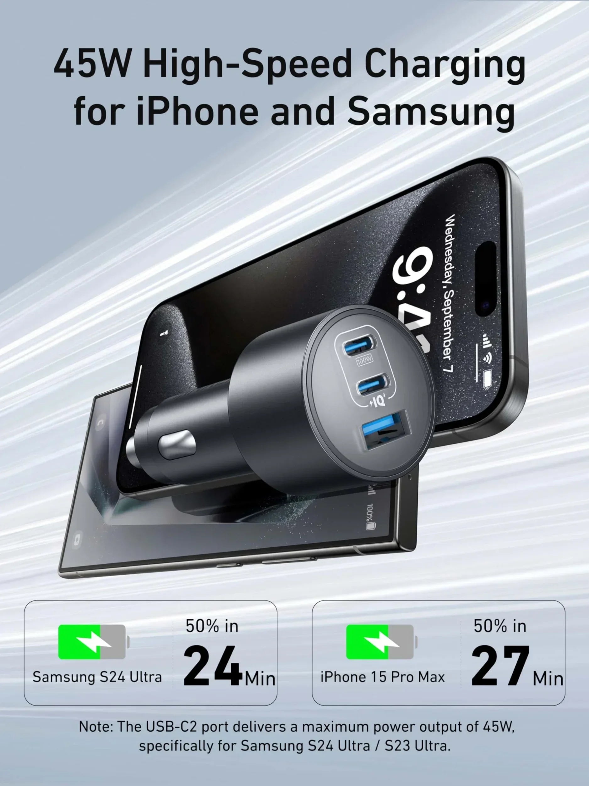 Original Anker Car Charger 167.5W Max USB-C 3-Port Fast Car Charger