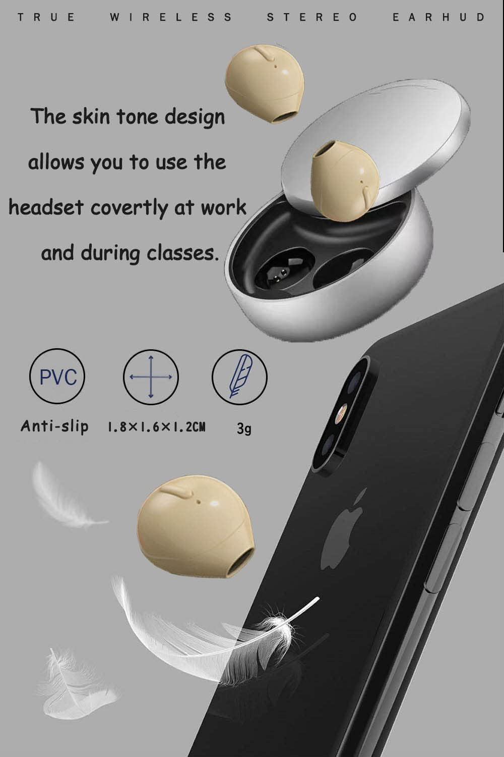 Invisible Earbuds Small Mini Wireless Bluetooth Earpiece Phone Discreet Earbud for Music, Home, Work