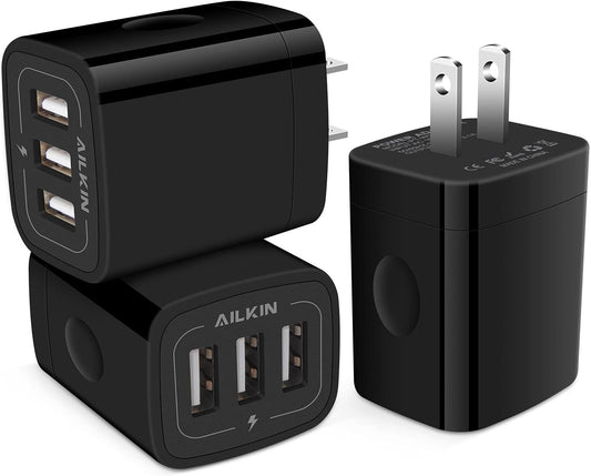 3 USB Wall Charger, Triple Charging Adapter, Fast Charging Block Home Charger Station Block Cube Plug for Iphone, Samsung Galaxy, LG, Motorola, Google Pixel, Oneplus, Base Box Cagardor Para