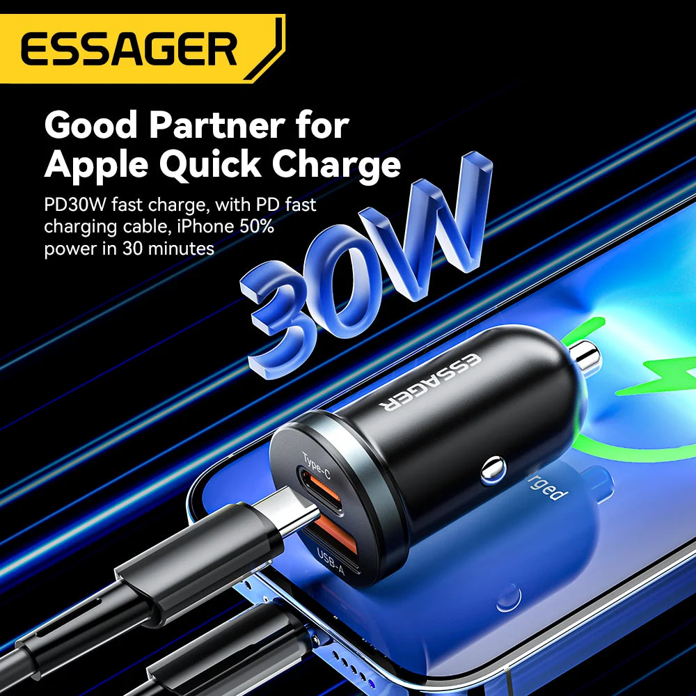30W USB Type C Car Charger Fast Charge PD QC 3.0 FCP AFC for Iphone 14 13 12 Xiaomi Huawei Samsung Mobile Phones Adapter